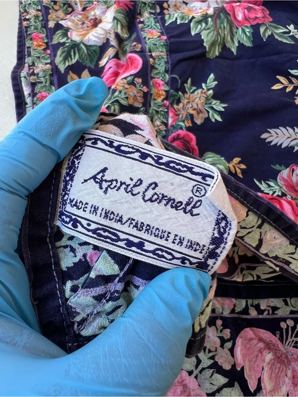 April Cornell Navy Tablecloth with Pink and Green Floral Print